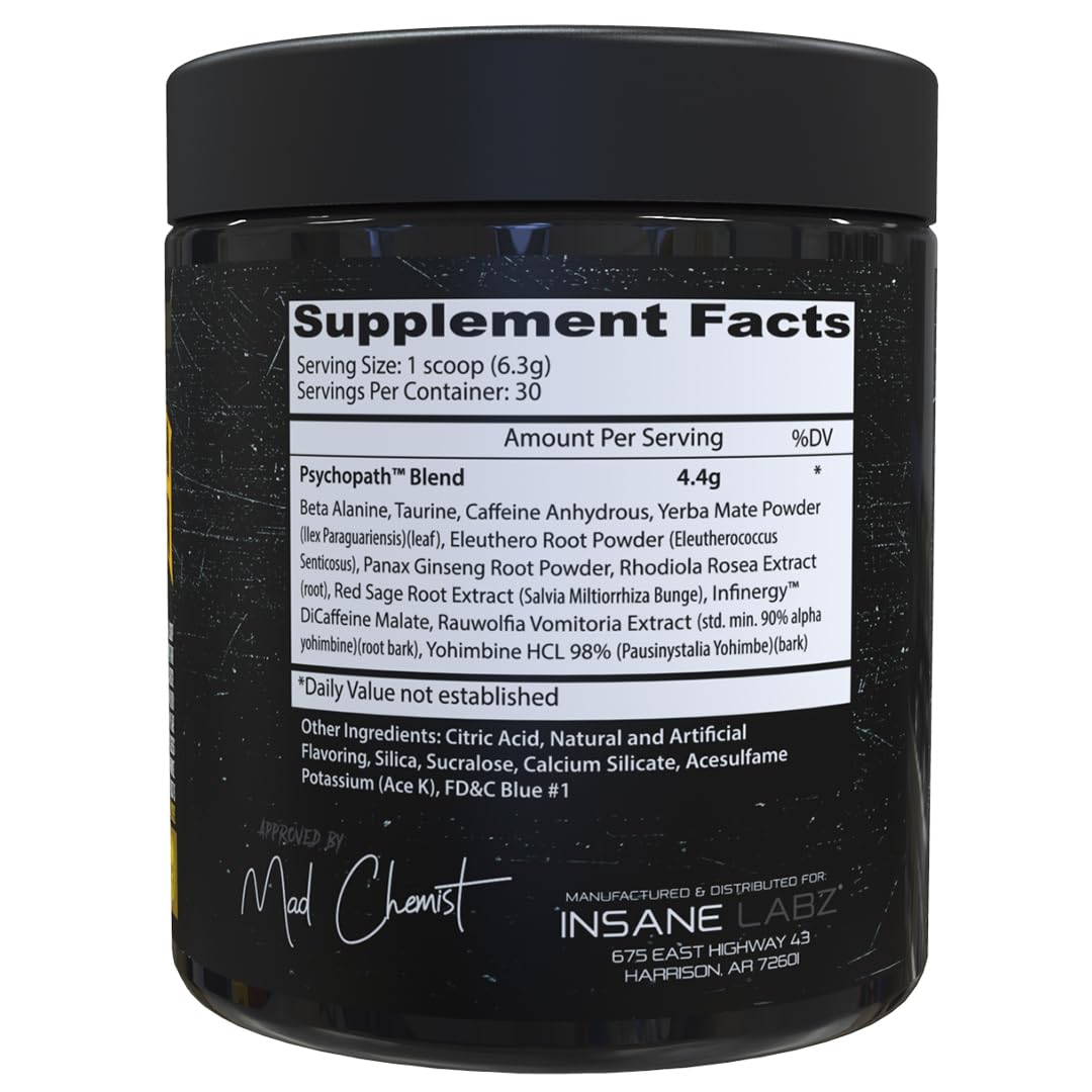 Insane Labz Psychopath serving scoop highlights rapid energy and mental sharpness
