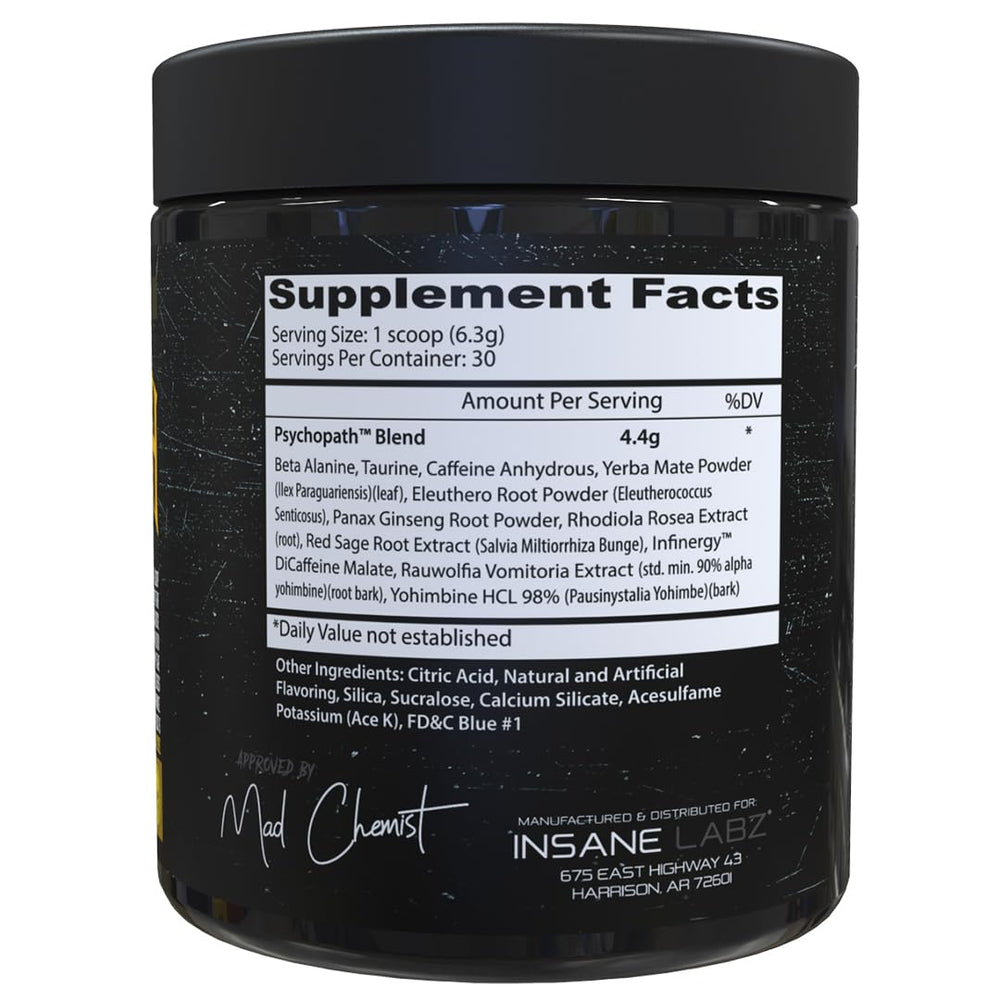 Insane Labz Psychopath serving scoop highlights rapid energy and mental sharpness