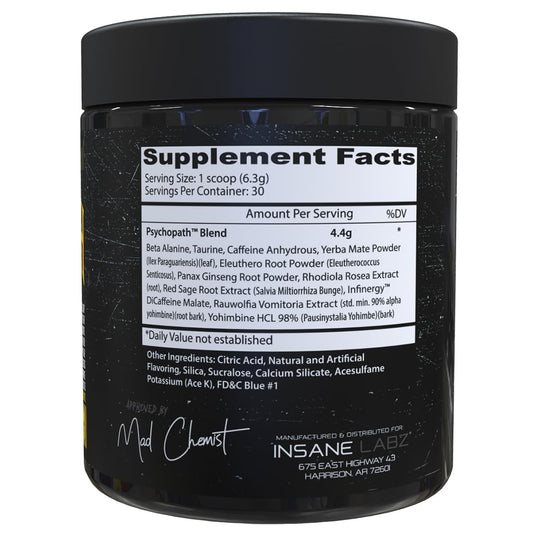 Insane Labz Psychopath serving scoop highlights rapid energy and mental sharpness