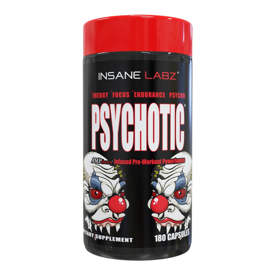 Insane Labz Psychotic bottle for long-lasting energy during workouts.