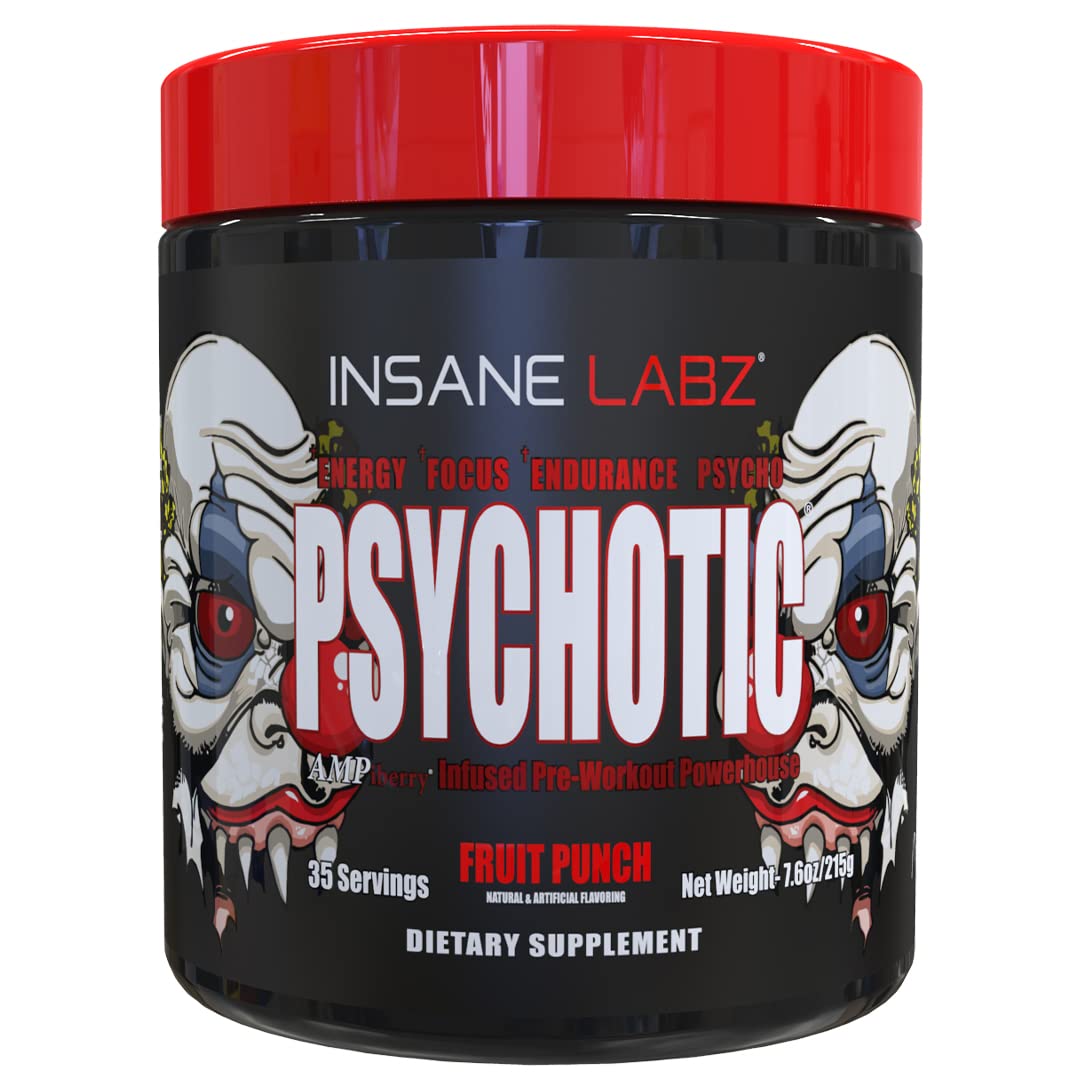 Insane Labz Psychotic fruit punch scoop ready for pre-workout energy.