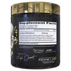 Psychotic Gold blue punch can front highlights flavor and energy.