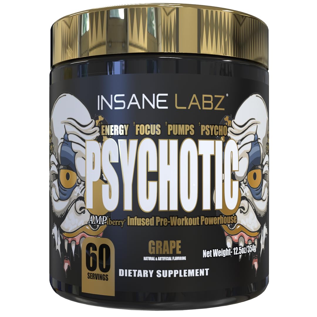 Insane Labz Psychotic Gold bottle front showing high-energy pre-workout support
