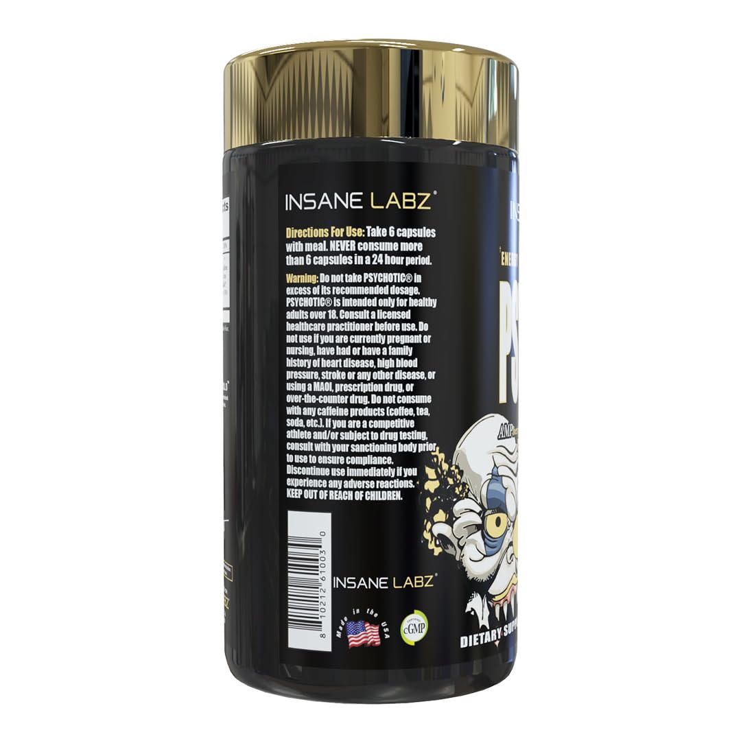 Insane Labz Psychotic Gold bottle front view for high-stimulant performance.