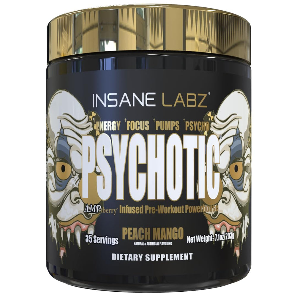 Insane Labz Psychotic Gold bottle showing high-energy pre-workout boost