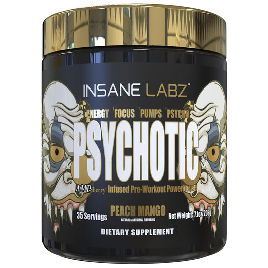 Insane Labz Psychotic Gold bottle showing high-energy pre-workout boost