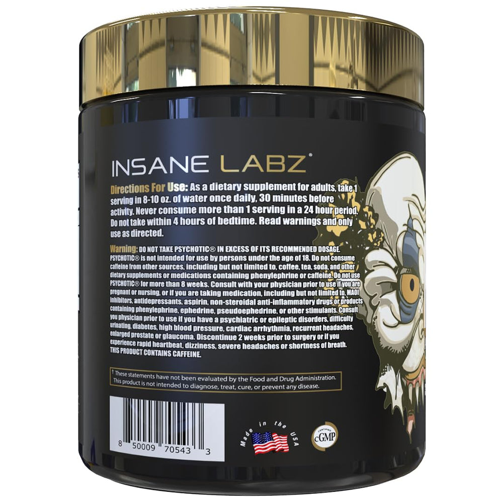Insane Labz Psychotic Gold label emphasizes ingredients like citrulline and beta alanine