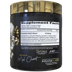 Scoop of Psychotic Gold powder beside the container for quick mix