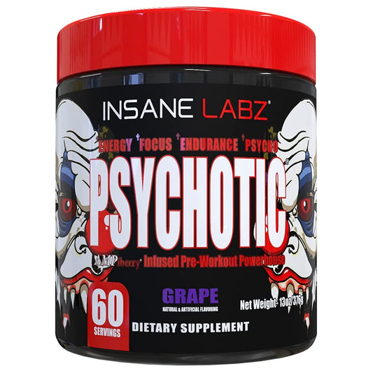 Insane Labz Psychotic grape bottle pour demonstrates long-lasting energy for workouts