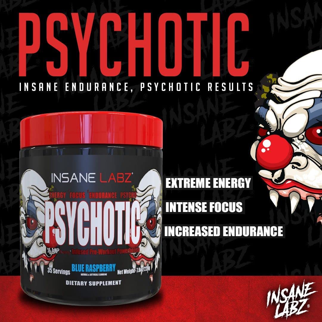 Shaker with Psychotic grape powder illustrating convenient pre-workout mix