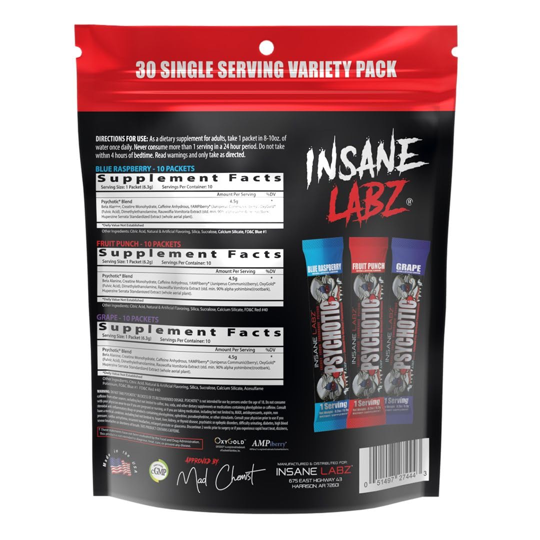 Insane Labz Psychotic ingredient panel highlighting DMAE for focus