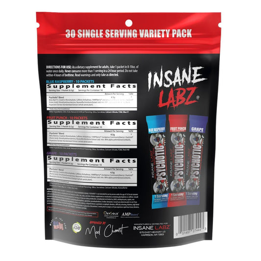 Insane Labz Psychotic ingredient panel highlighting DMAE for focus