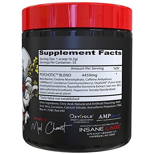 Insane Labz Psychotic label close-up highlighting potent ingredients