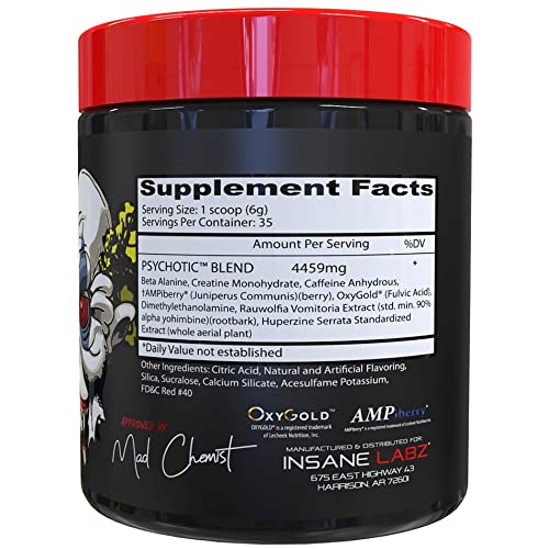 Insane Labz Psychotic label graphics highlighting beta-alanine and creatine