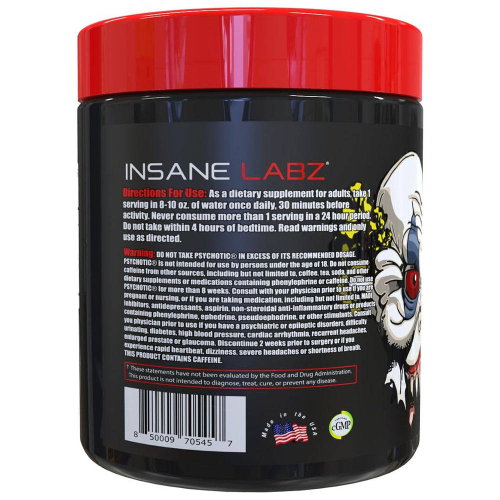 Insane Labz Psychotic drink in a shaker shows powerful endurance and lasting focus.