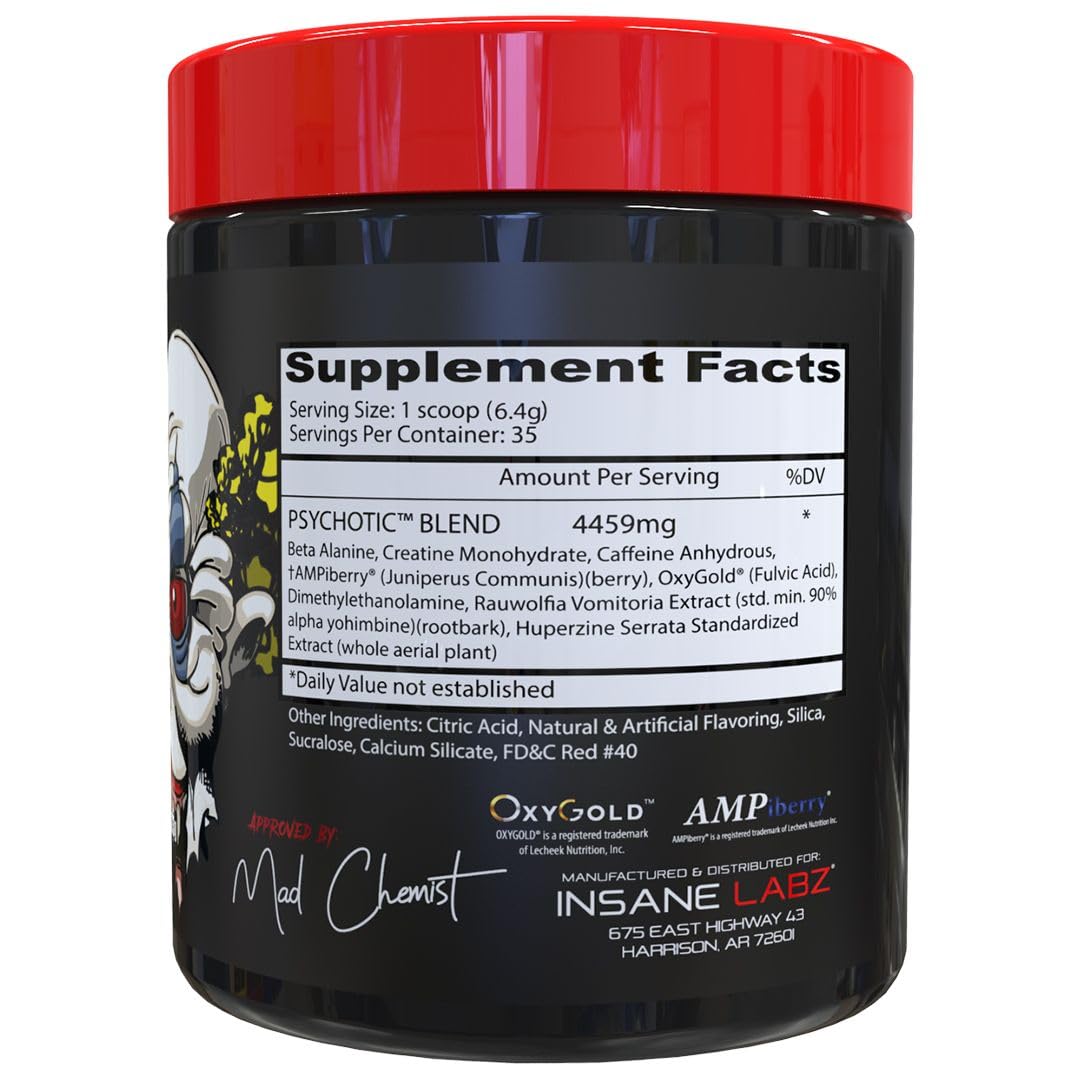 Insane Labz Psychotic scoop captures quick-dissolving formula for fast energy onset.