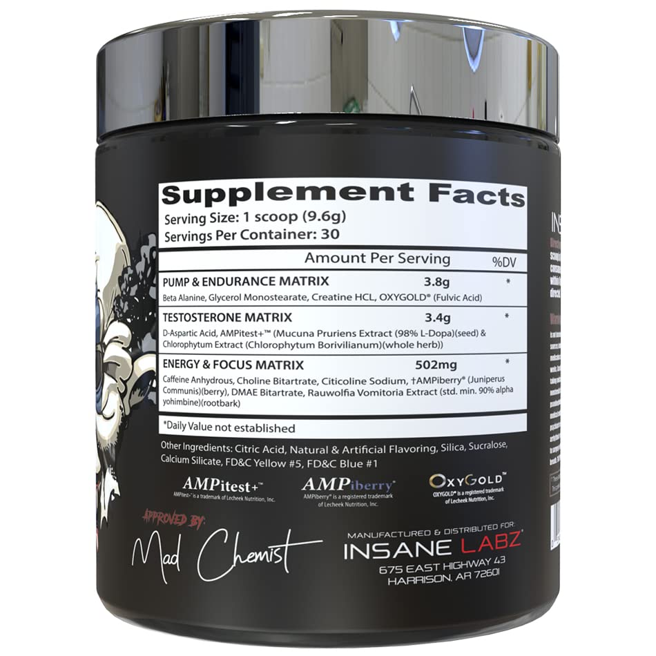 Insane Labz Psychotic Test AMPitest and DMAE visible for focused training
