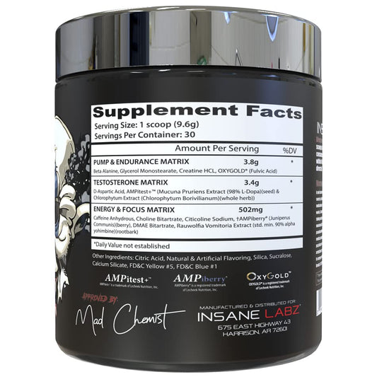 Insane Labz Psychotic Test AMPitest and DMAE visible for focused training