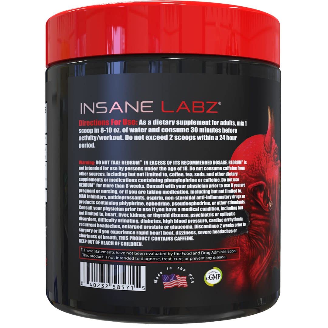 Insane Labz Redrum glass with mixed formula highlights vibrant grape flavor and focus.