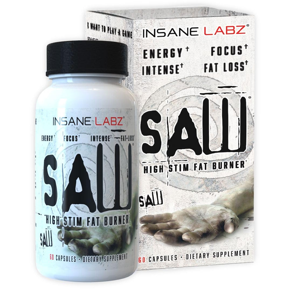 Insane Labz SAW bottle side view highlighting packaging for daily energy on the go.