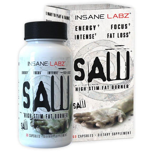 Insane Labz SAW bottle side view highlighting packaging for daily energy on the go.