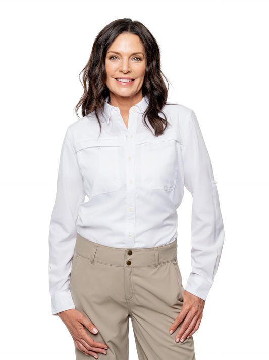 Insect Shield Elements Lite shirt front view, insect protection in white.