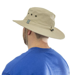 Insect Shield EPA-registered logo close-up on tan brim hat