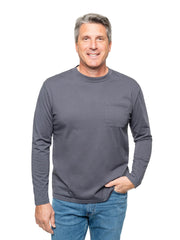 Insect Shield men's UPF wicking long sleeve tee, front view with pocket for outdoor protection