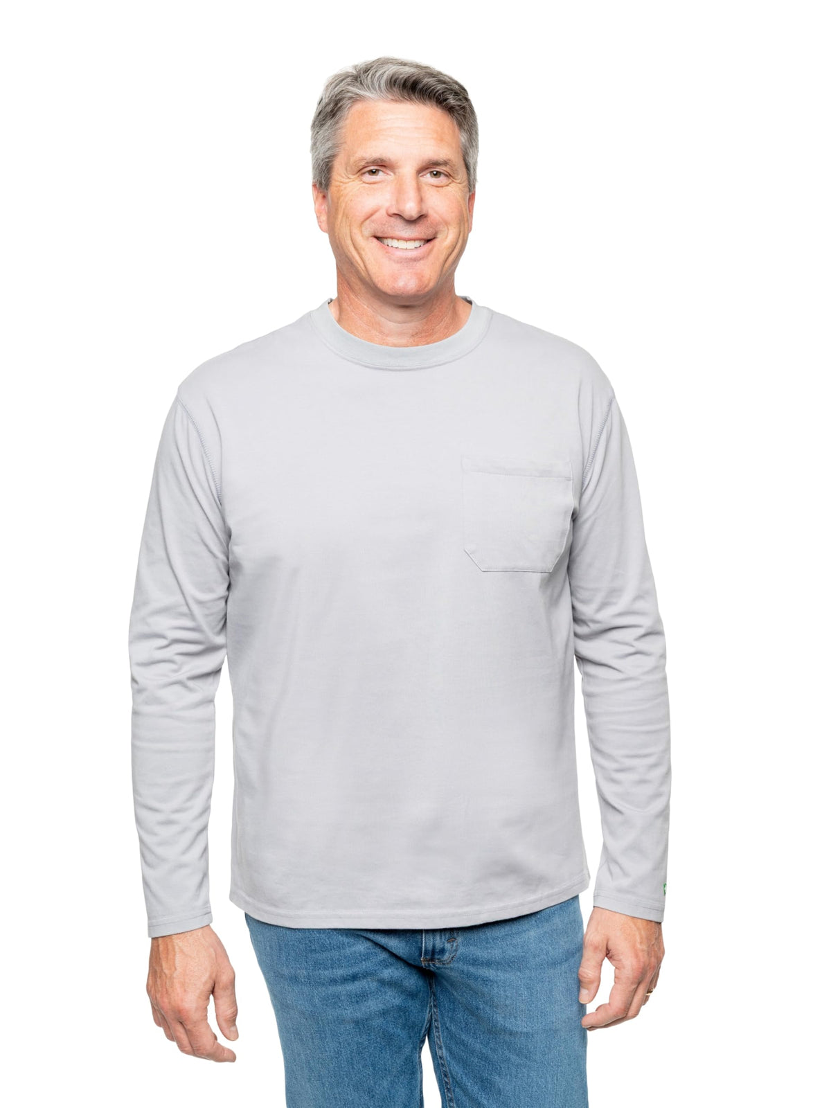 Insect Shield men's UPF long sleeve shirt, front view, built-in repellent for outdoor protection.