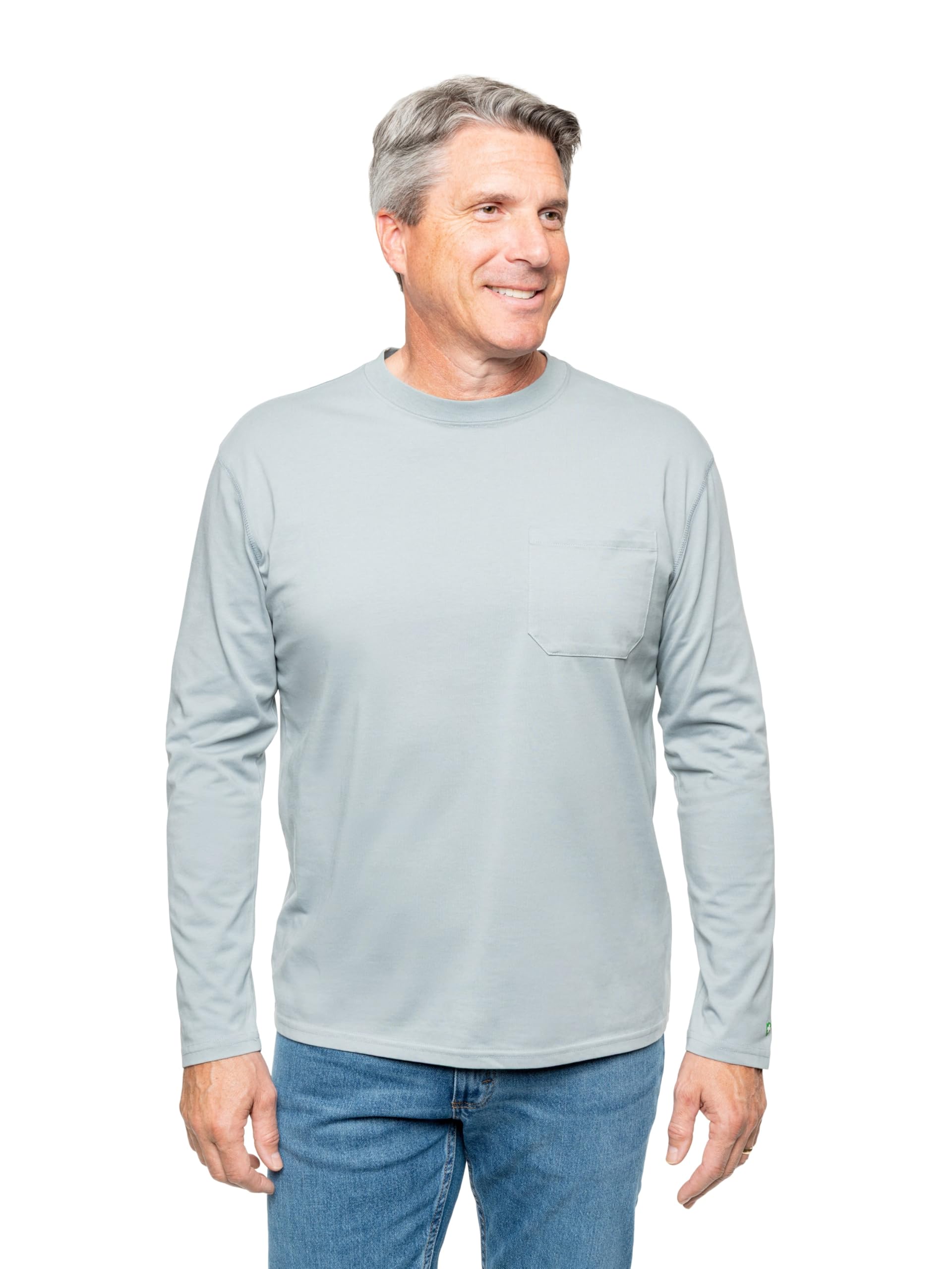 Insect Shield men's UPF long sleeve shirt, front view, provides insect protection outdoors.
