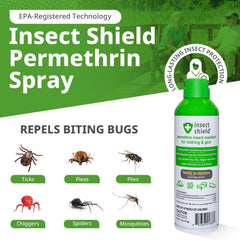 Insect Shield spray on hiking pants providing durable fabric protection