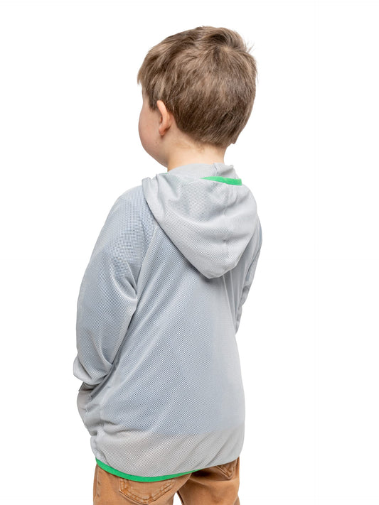 Insect Shield HaloNet Hoodie zipper close-up highlighting breathable design.