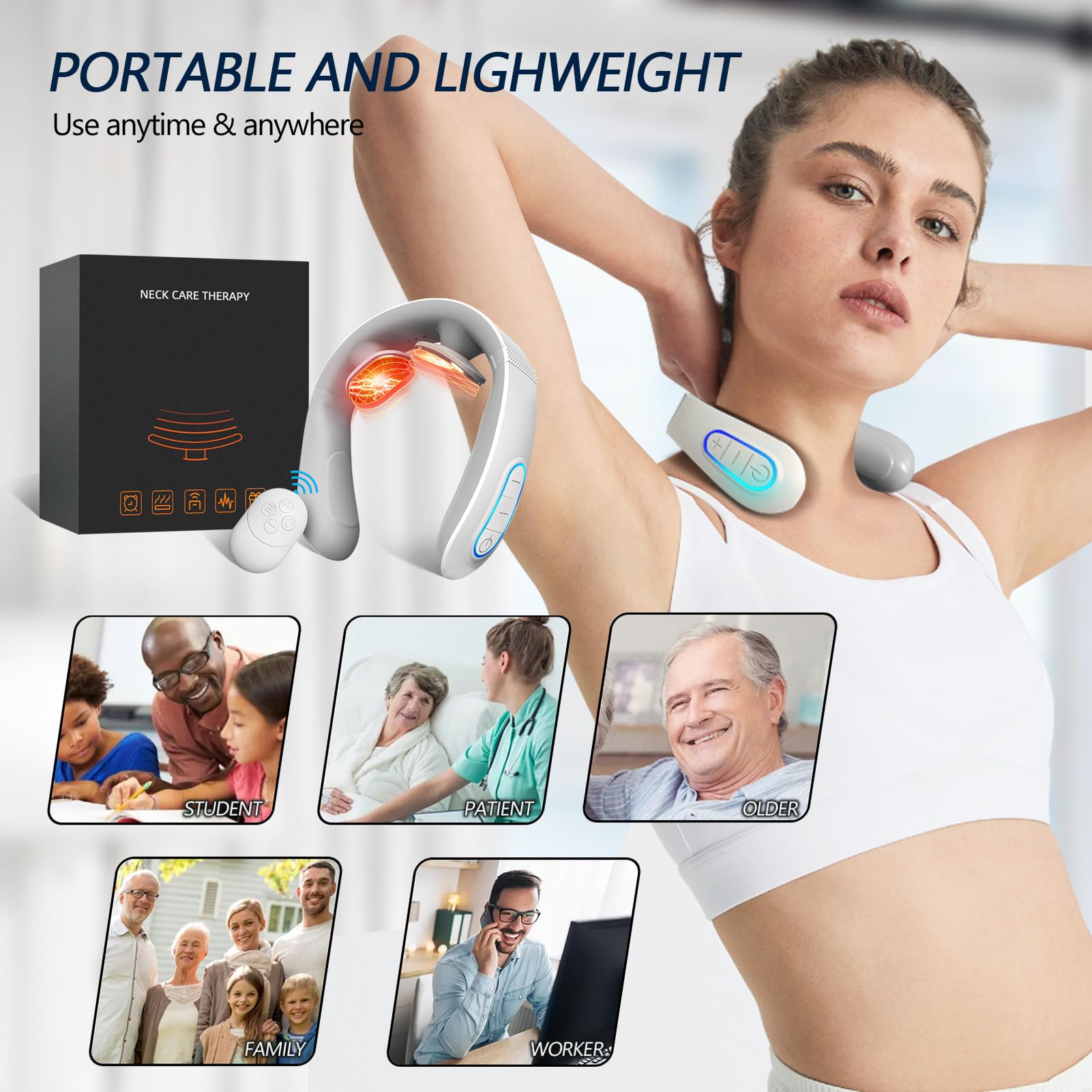 INSHUEY neck massager adjustable-fit suitable for various neck shapes.