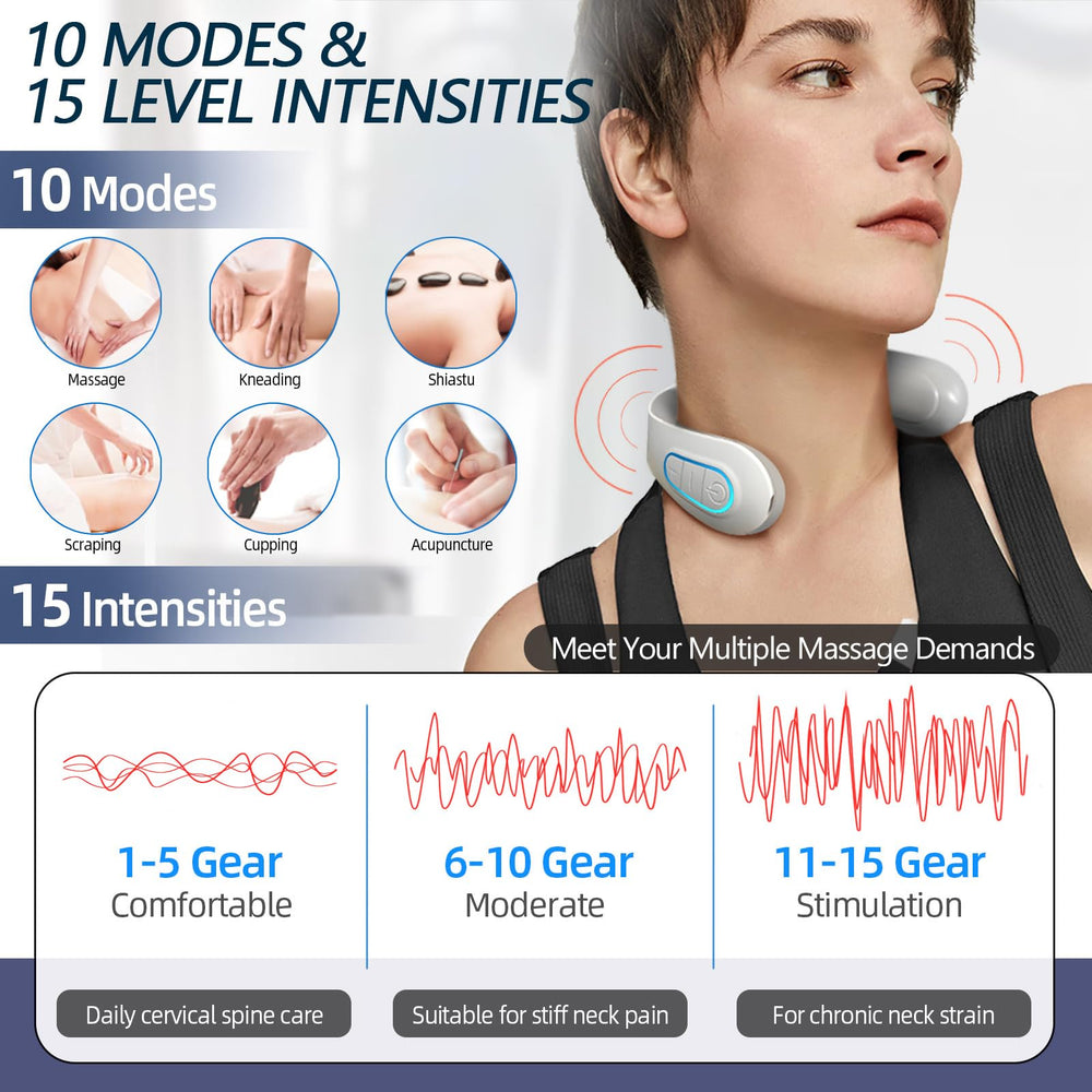 INSHUEY neck massager with remote control for easy mode changes.