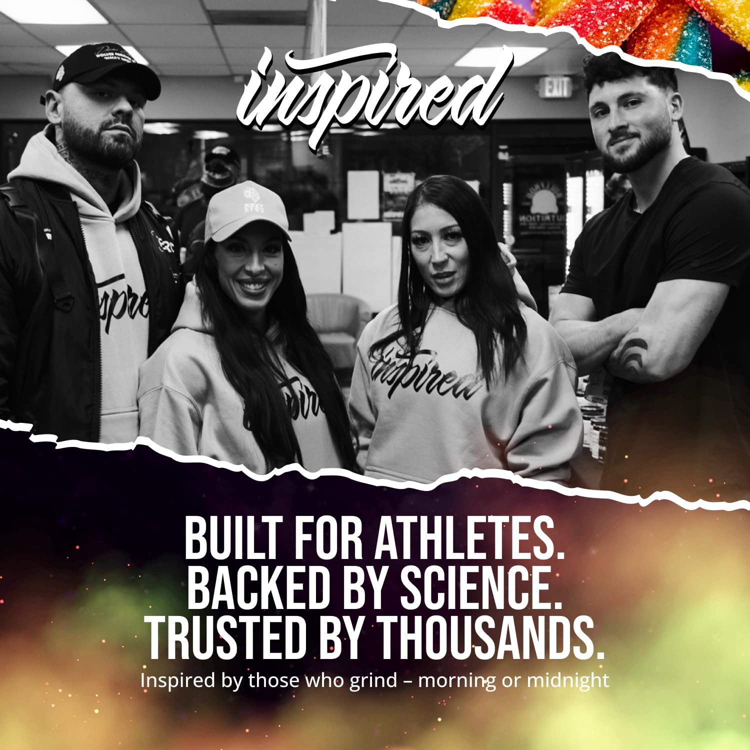 No-stimulants banner for Inspired FSU Serum confirms caffeine-free pump option