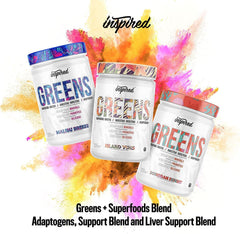 Probiotic and enzyme blend beside greens powder highlighting gut-friendly digestion