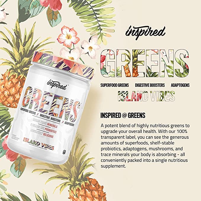 Scoop of Inspired Nutraceuticals Greens being dispensed for a balanced daily dose