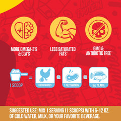 Label closeup shows 25g protein per serving.