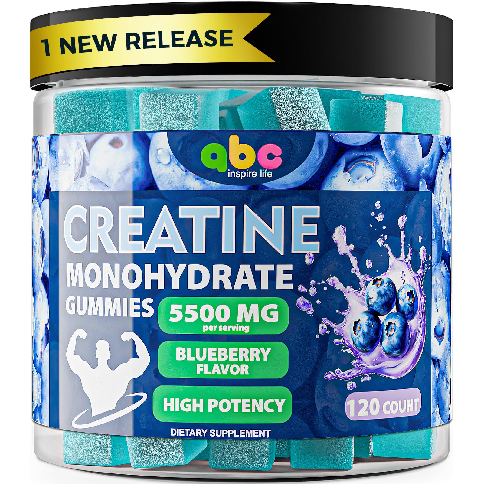 Inspirlife ABC Creatine Monohydrate Gummies bottle front for convenient daily energy support.