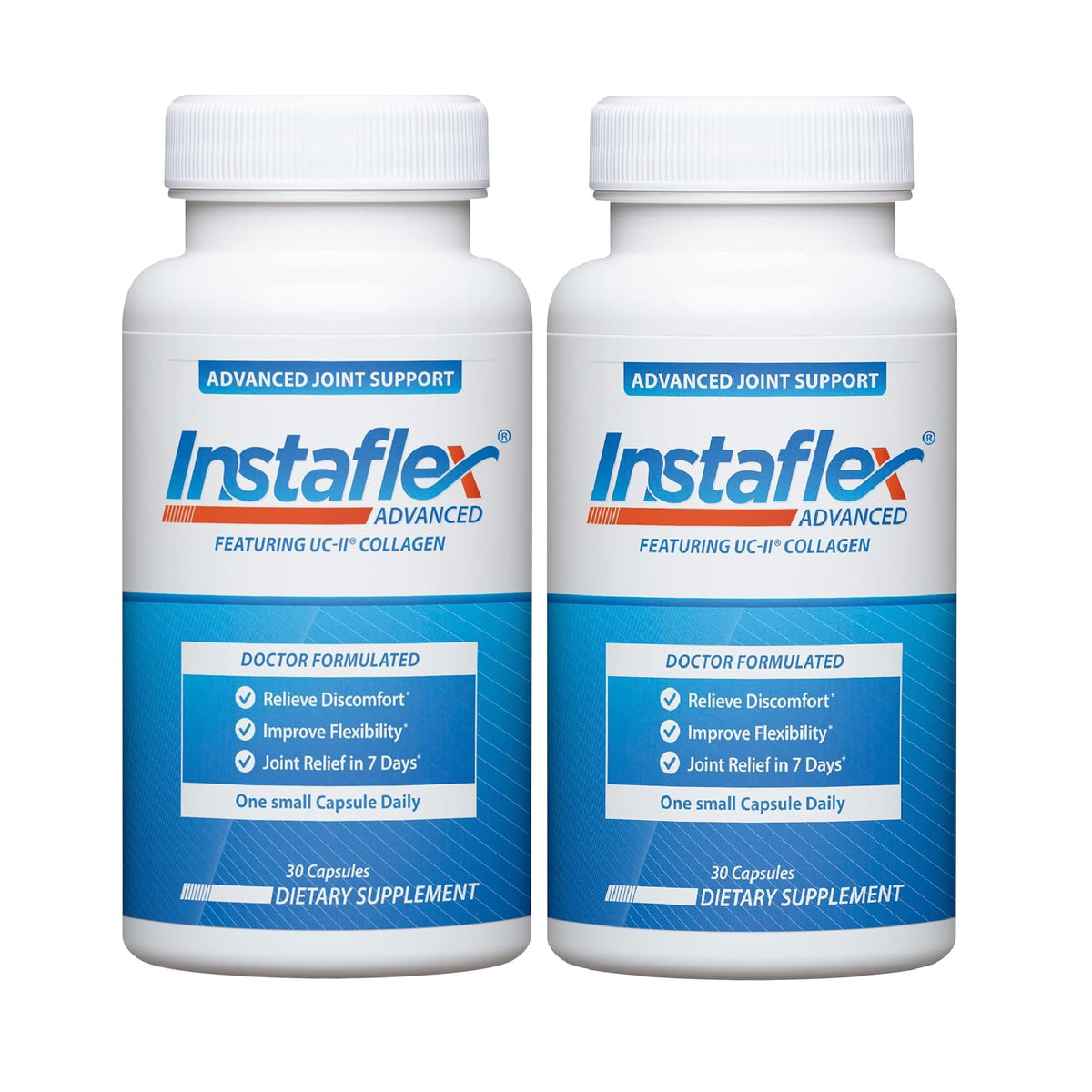 Instaflex Advanced bottle close-up showing joint support formula for daily mobility