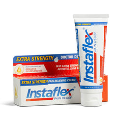 Instaflex extra-strength cream jar targets muscle and joint pain.