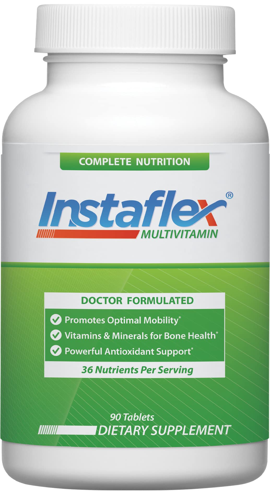 Instaflex Multivitamin bottle with label highlighting joint support and bone health potential