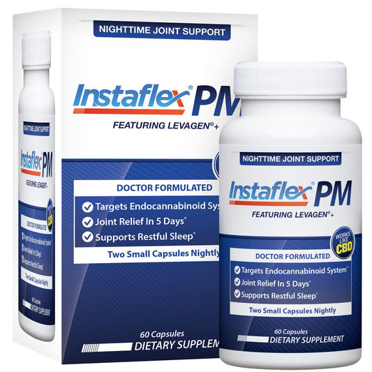 Instaflex PM capsules close-up showing nocturnal relief features