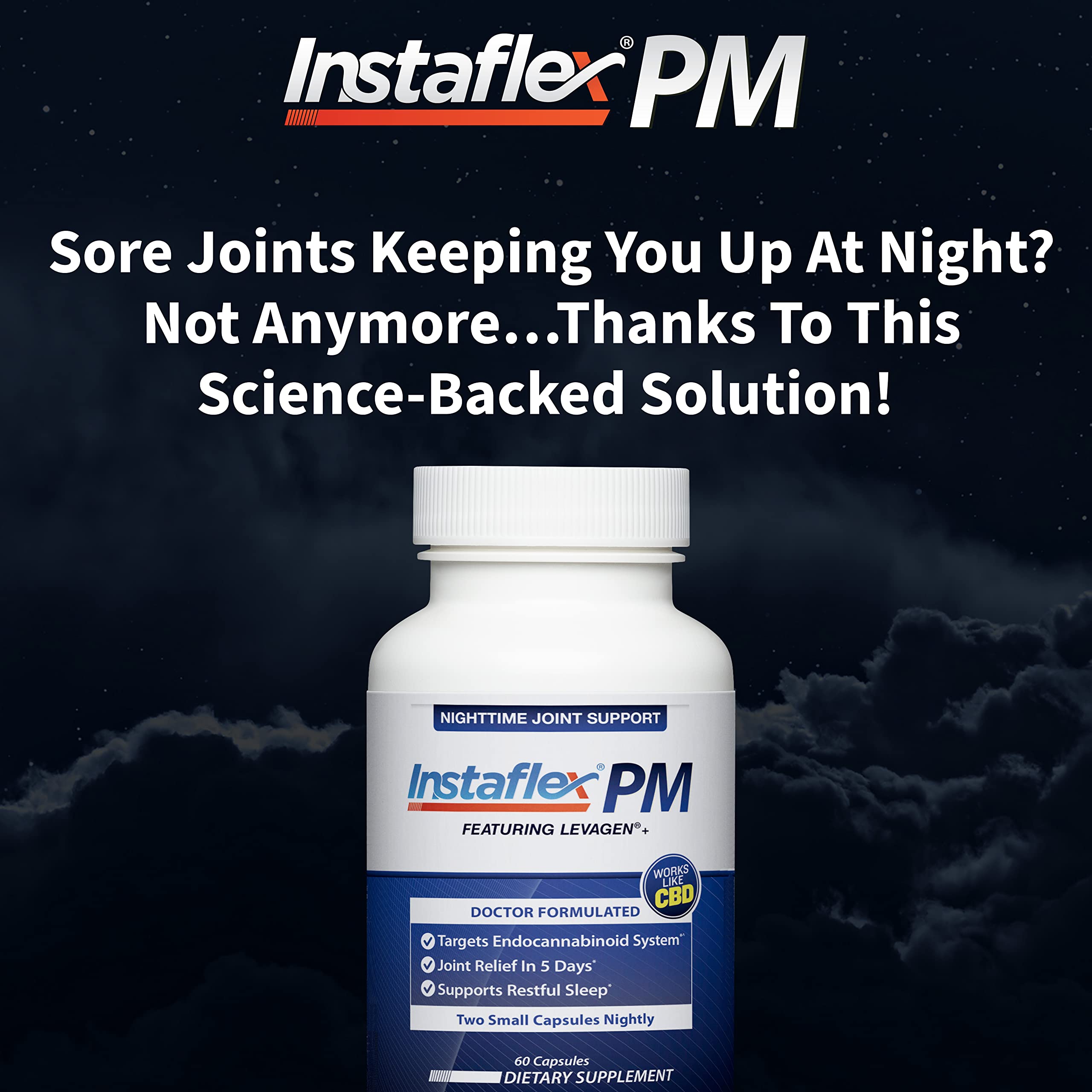 Instaflex PM sleeping scene portraying restful night and joint comfort