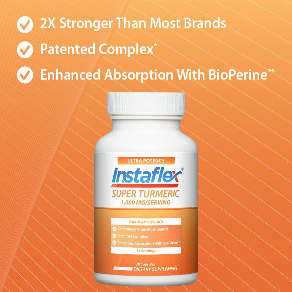 Instaflex Super Turmeric capsules close-up highlighting BioPerine for absorption