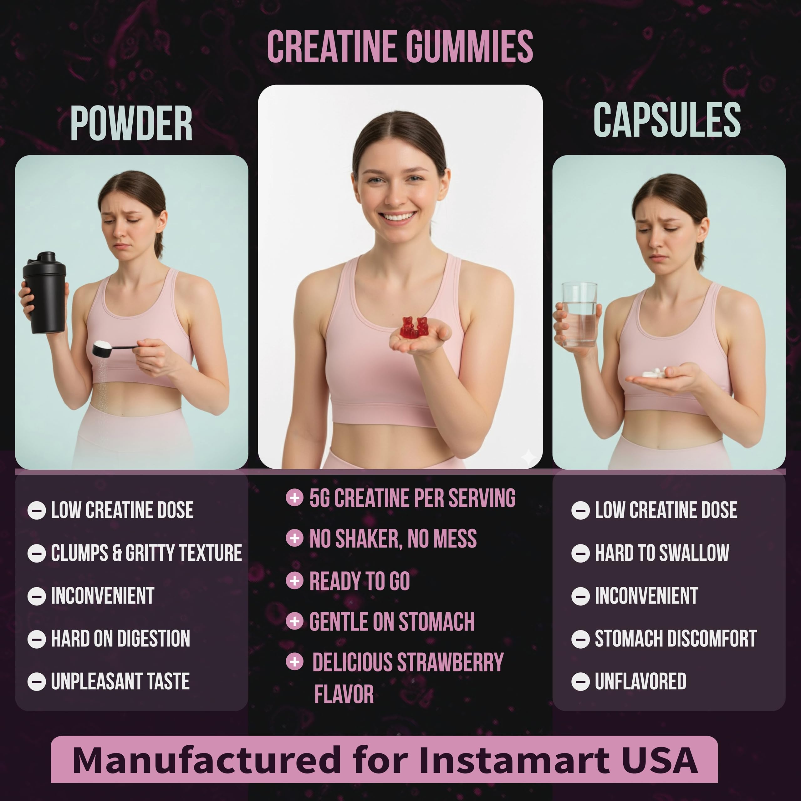 INSTAMART Creatine Gummies GMP facility certification label