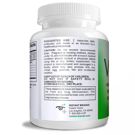 Instant Brands Vision Complete ingredients panel showcases zinc and bilberry for eye vitality