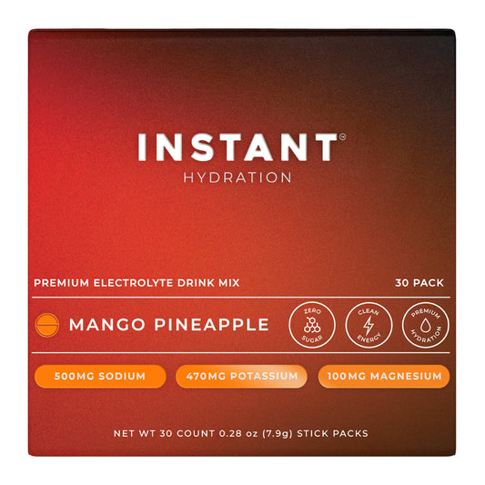 Instant Hydration electrolytes powder stick Mango Pineapple in a packet for on-the-go hydration.