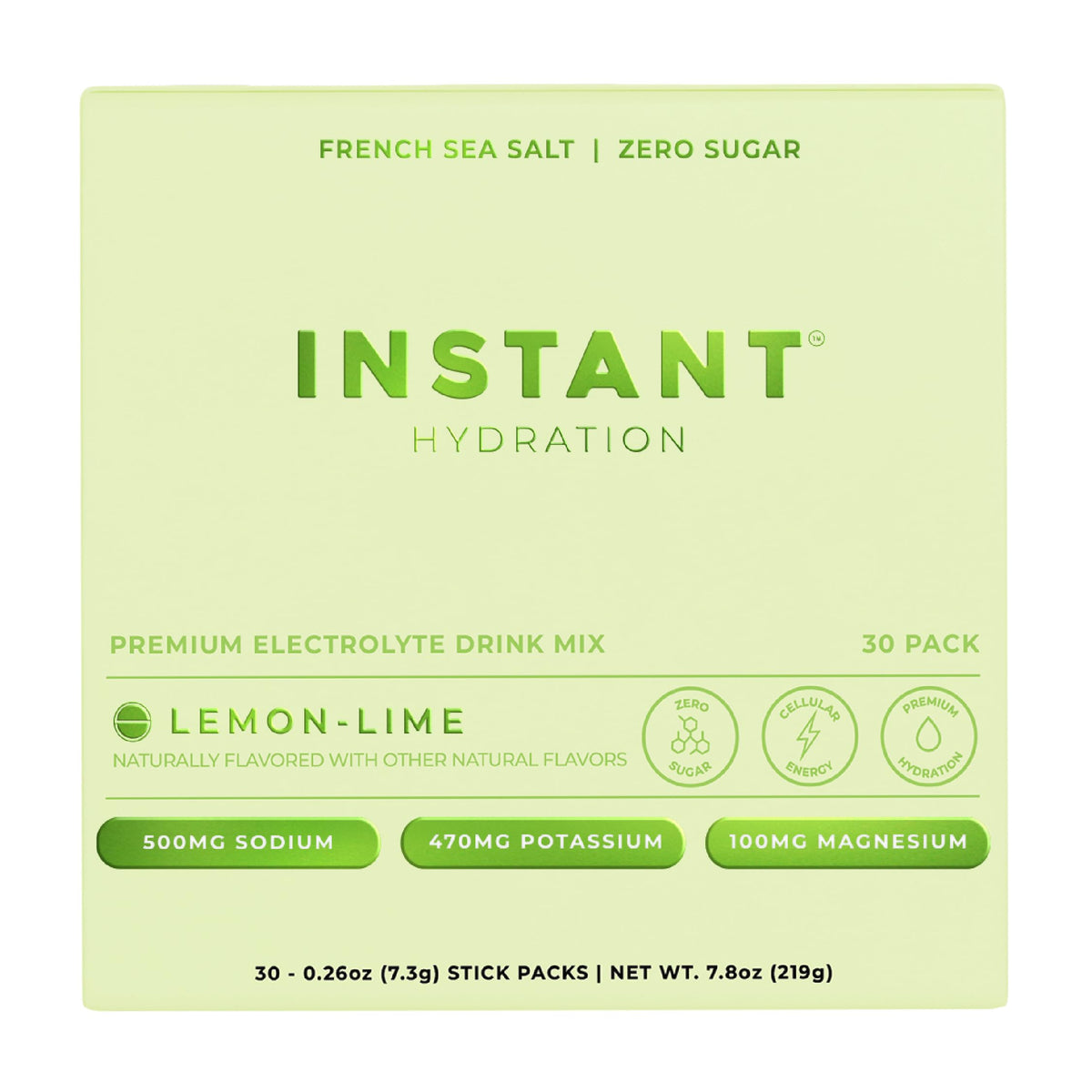 Instant Hydration Lemon Lime packets ready for quick electrolyte refreshment after workouts.