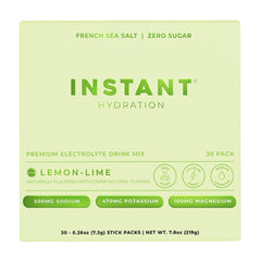 Instant Hydration Lemon Lime packets ready for quick electrolyte refreshment after workouts.